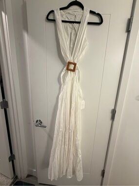 Hello Molly White Draped Fabric Wall Hanging with Tan Buckle